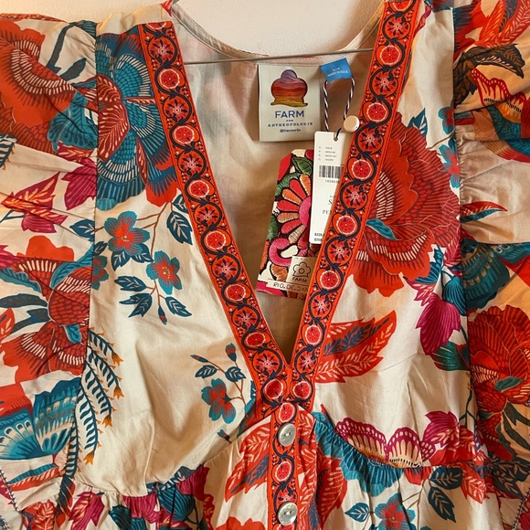 New with tags Farm Rio Magia Floral Ruffle 100% cotton Dress, Small, retail $228 - Picture 10 of 15